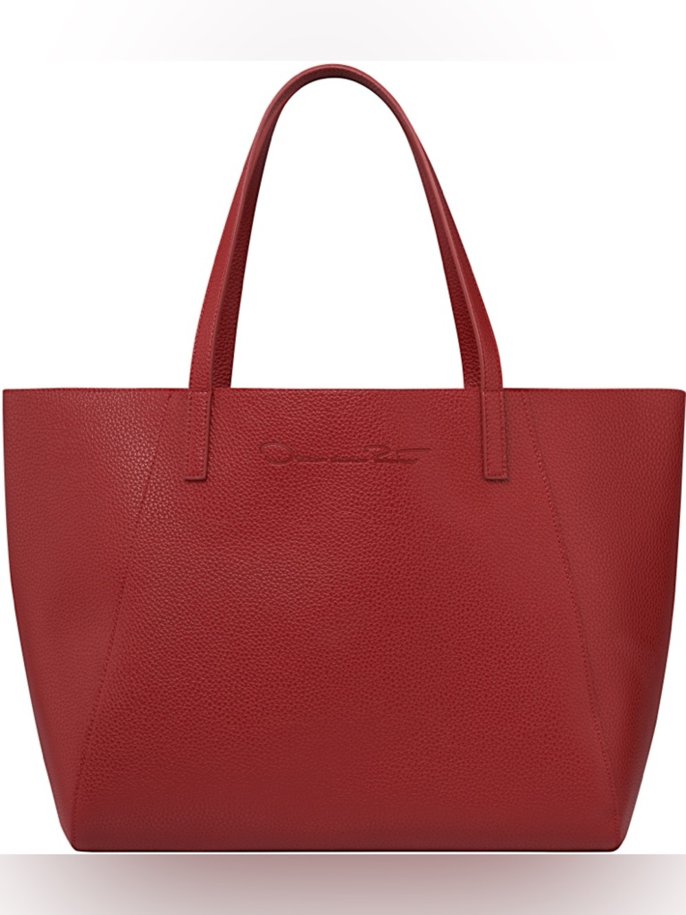 OSCAR DE LA RENTA Red faux pebbled Leather Tote Bag purse shopper sholder